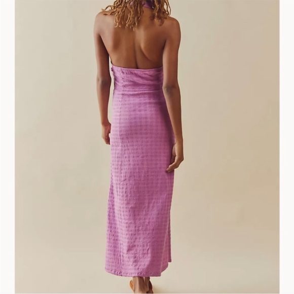 Free People Nya Maxi Dress Size Large Pink Boho Plunge Neck Cut Out Split - Picture 3 of 9